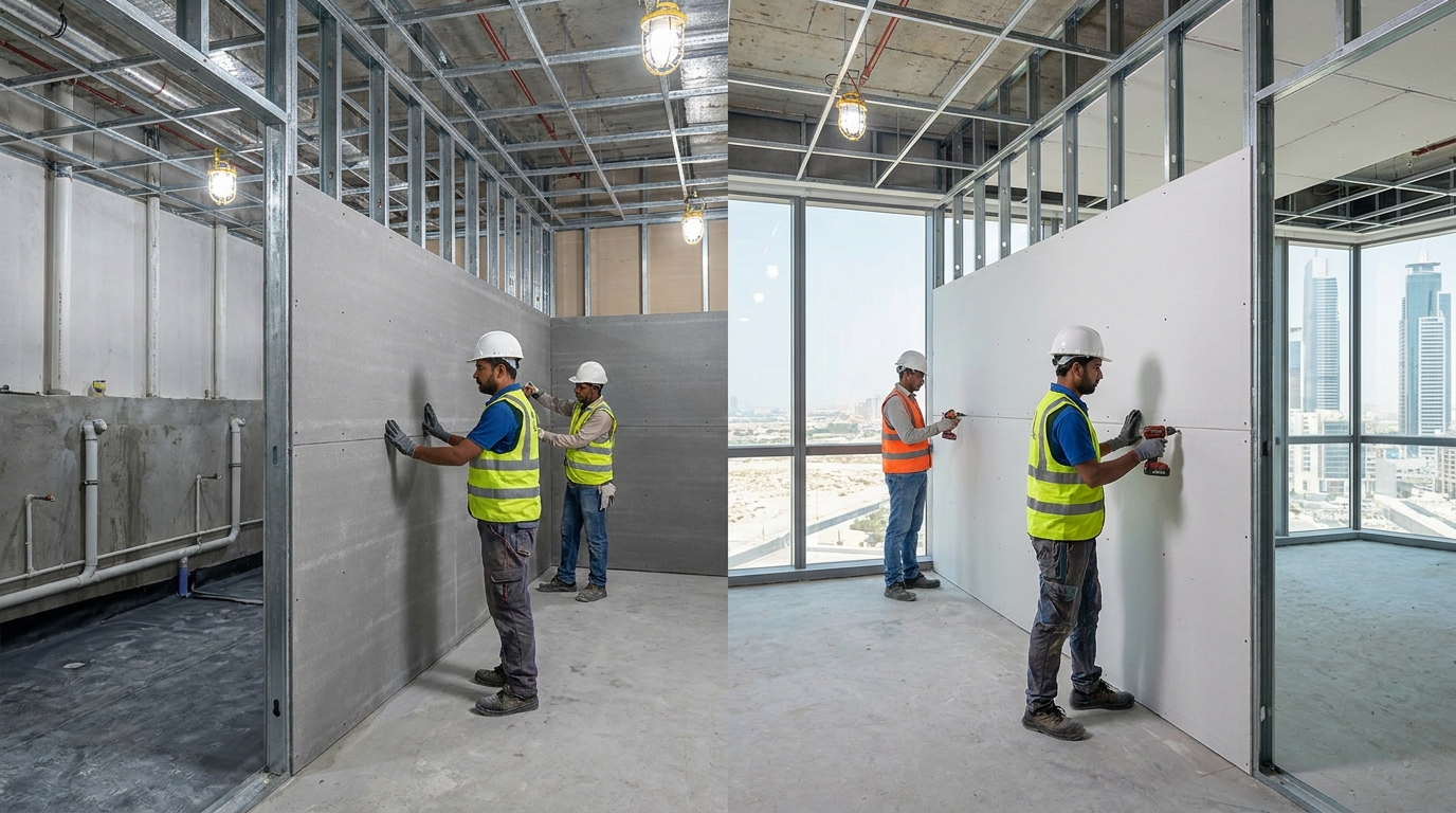 cement board vs drywall UAE