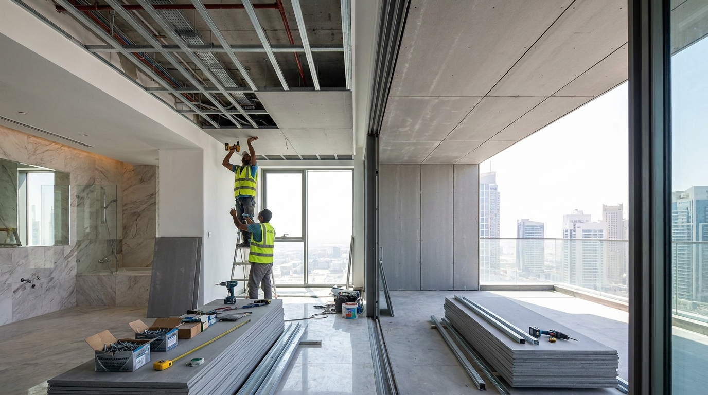 Using Fiber Cement Board for False Ceiling: Interior & Exterior UAE